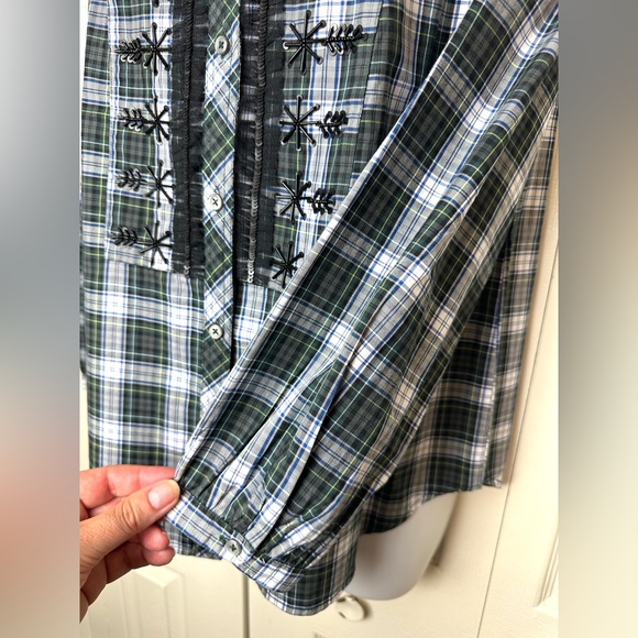 New J.CREW Embellished Tartan Plaid Shirt Blouse Green Sequin Beaded Snowflake - Picture 8 of 16